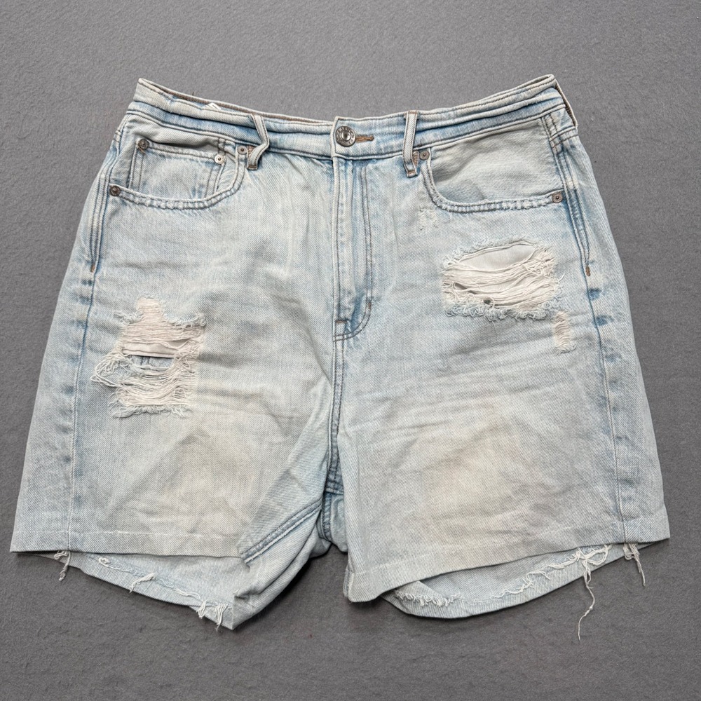 American Eagle Shorts Women's 14 Blue Light Wash High Rise Cut Off Distressed